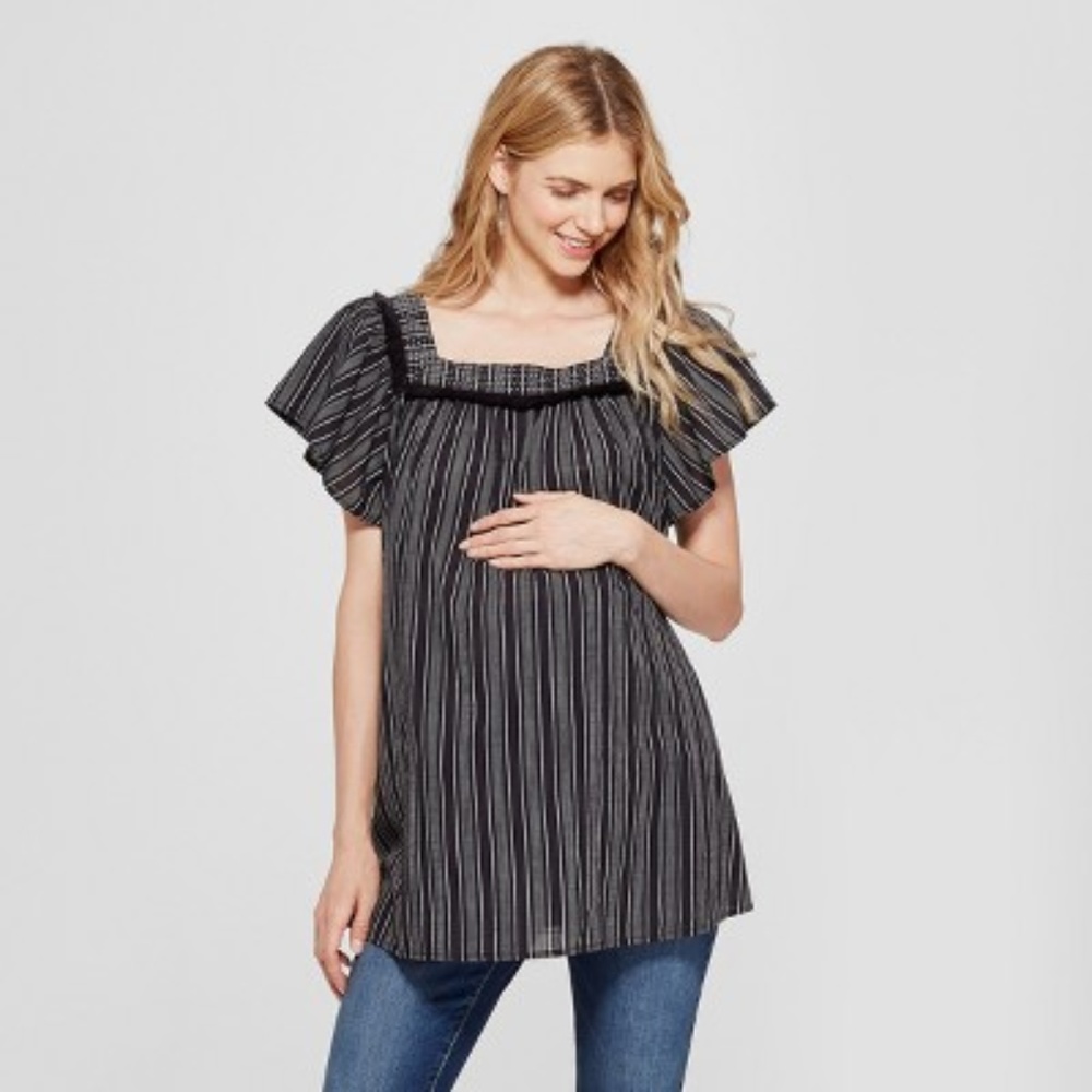 Isabel Maternity | Fringed Square Neck Woven Top